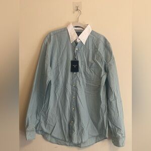 GANT Men's Sky Blue Shirt with White Collar Size Medium